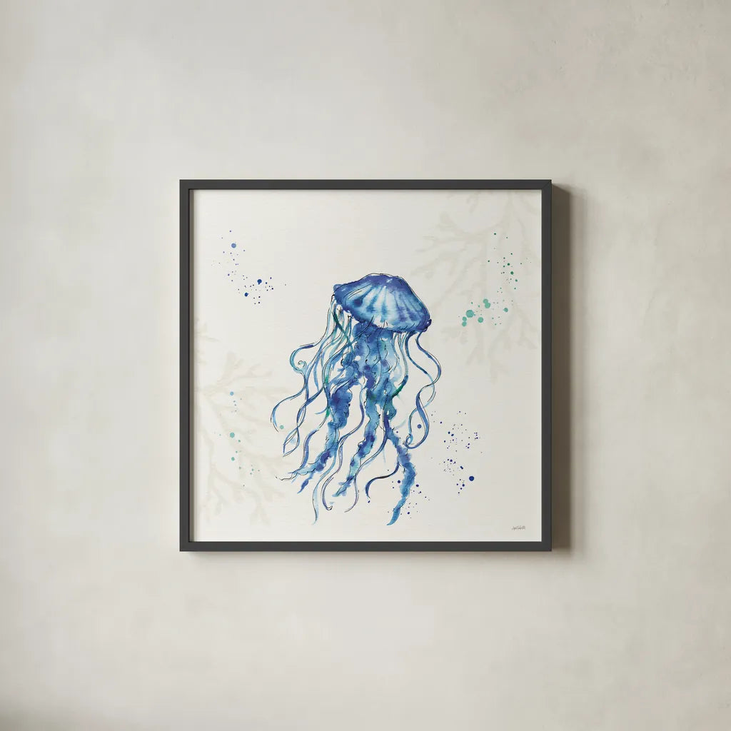 Deep Sea V No Words by Anne Tavoletti. Shown in a sleek black glass frame for a contemporary gallery look. Available as an archival giclee rolled canvas, fine art paper, or poster print. SKU 49132a.