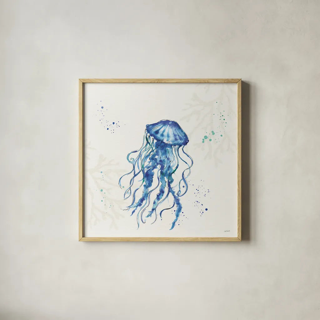 Deep Sea V No Words by Anne Tavoletti. Shown in a natural wood glass frame for a timeless modern aesthetic. Available as an archival giclee rolled canvas, fine art paper, or poster print. SKU 49132a.