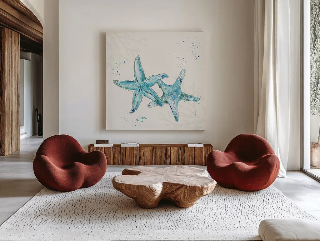 Deep Sea VI No Words by Anne Tavoletti. Shown as extra-large giant wall art in a modern living room. Available as an archival giclee rolled canvas, fine art paper, or poster print. SKU 49312a.