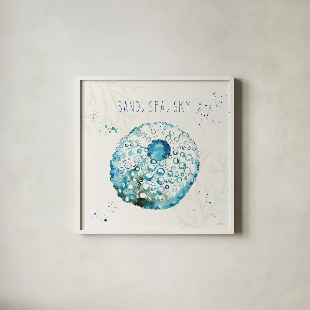 Deep Sea VII by Anne Tavoletti. Shown in a crisp white glass frame for a clean and minimalist style. Available as an archival giclee rolled canvas, fine art paper, or poster print. SKU 46574a.