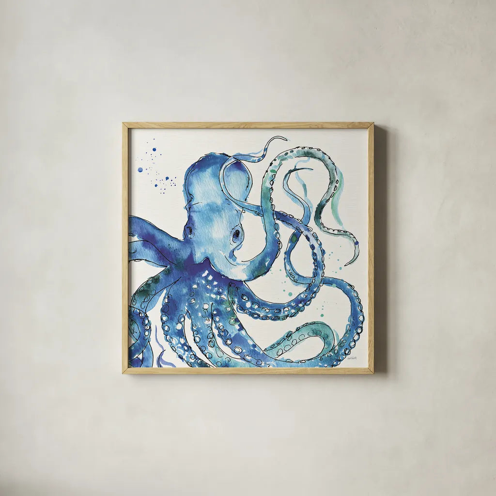 Deep Sea VIII by Anne Tavoletti. Shown in a natural wood glass frame for a timeless modern aesthetic. Available as an archival giclee rolled canvas, fine art paper, or poster print. SKU 46575a.