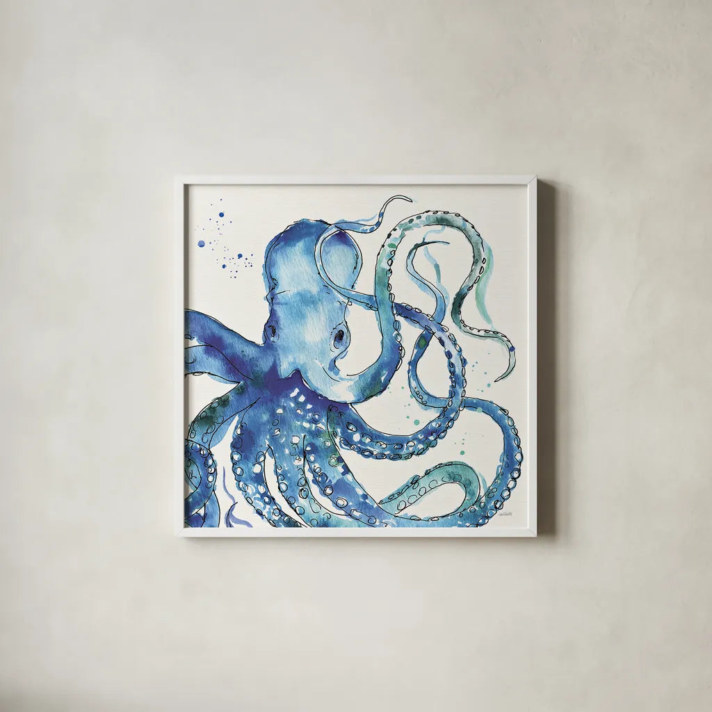 Deep Sea VIII by Anne Tavoletti. Shown in a crisp white glass frame for a clean and minimalist style. Available as an archival giclee rolled canvas, fine art paper, or poster print. SKU 46575a.