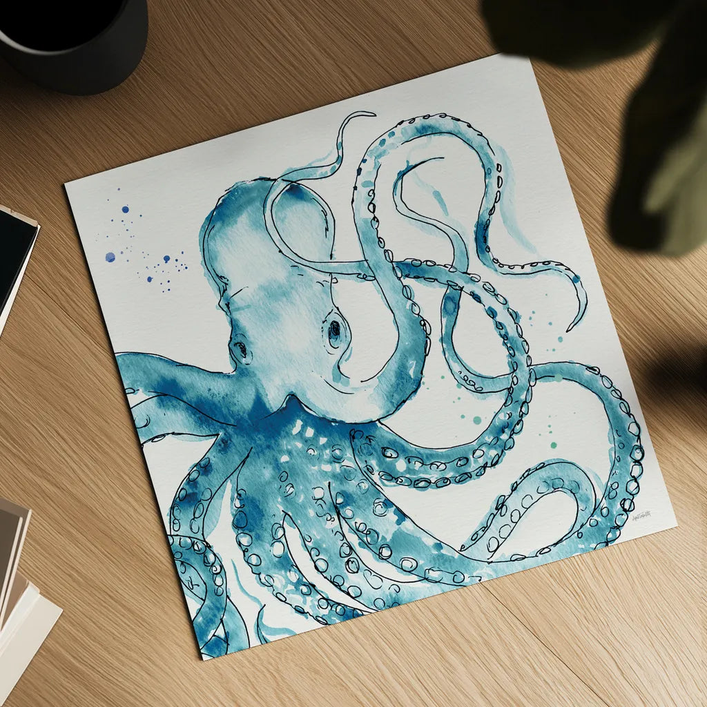 Deep Sea VIII Teal by Anne Tavoletti. Shown as a detailed flat fine art print, highlighting archival giclee quality. Available as an archival giclee rolled canvas, fine art paper, or poster print. SKU 53847a.