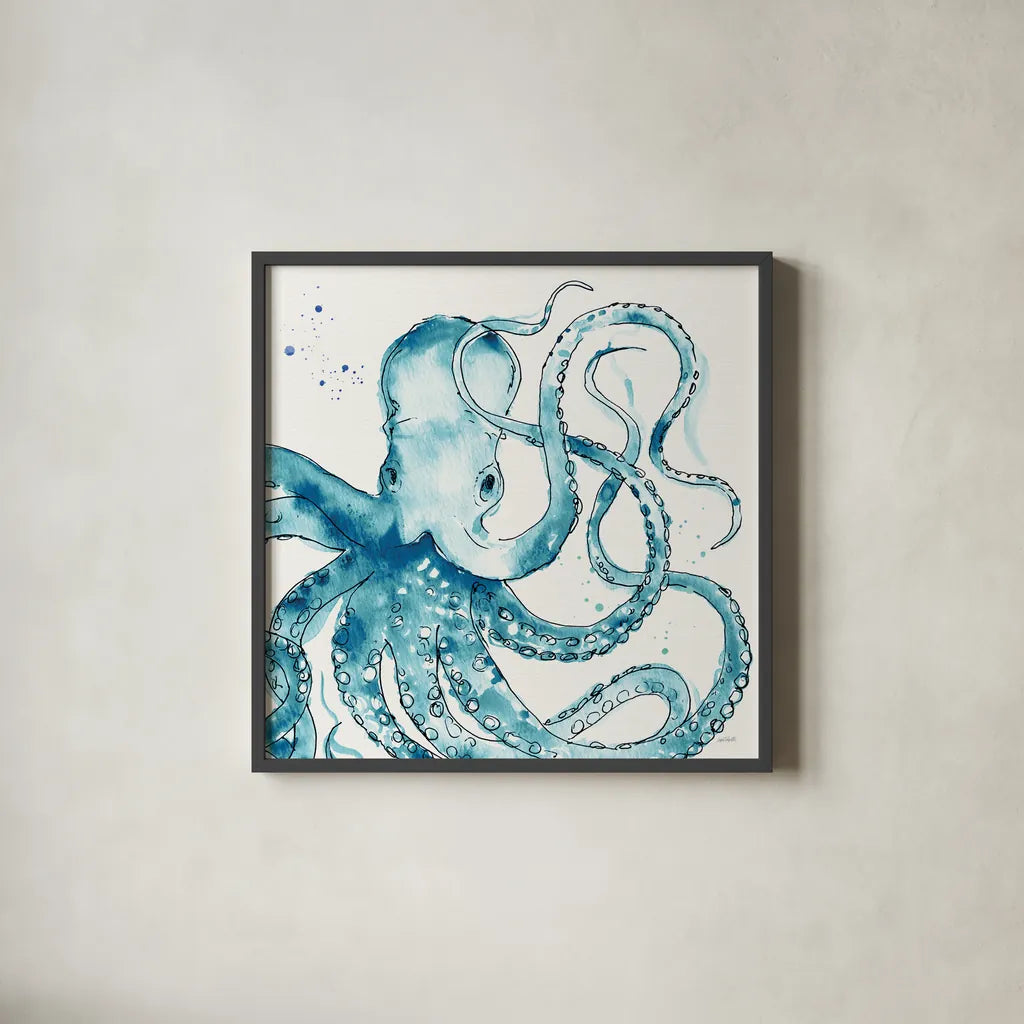 Deep Sea VIII Teal by Anne Tavoletti. Shown in a sleek black glass frame for a contemporary gallery look. Available as an archival giclee rolled canvas, fine art paper, or poster print. SKU 53847a.