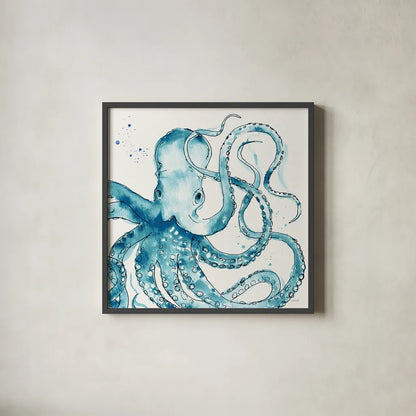 Deep Sea VIII Teal by Anne Tavoletti. Shown in a sleek black glass frame for a contemporary gallery look. Available as an archival giclee rolled canvas, fine art paper, or poster print. SKU 53847a.