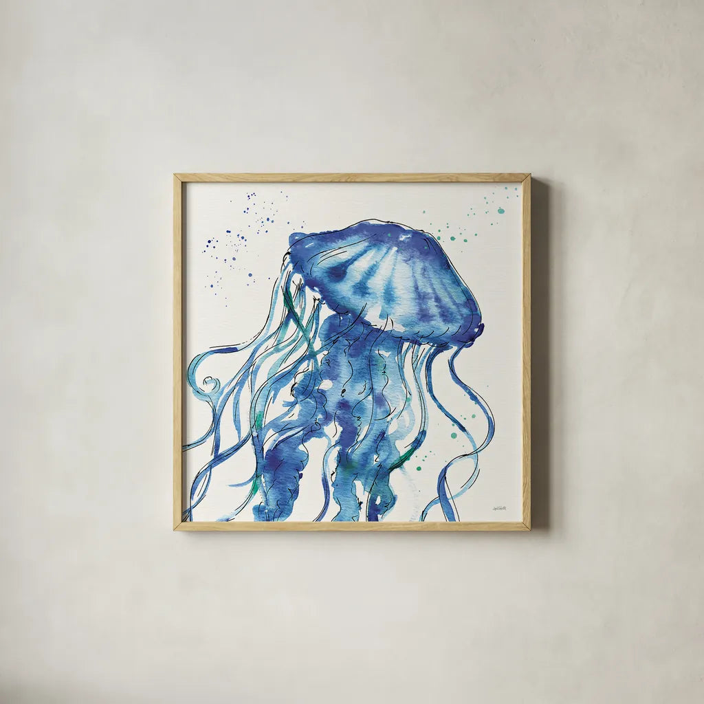 Deep Sea X by Anne Tavoletti. Shown in a natural wood glass frame for a timeless modern aesthetic. Available as an archival giclee rolled canvas, fine art paper, or poster print. SKU 46577a.