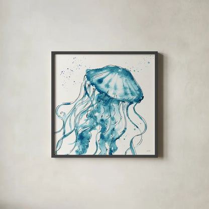 Deep Sea X Teal by Anne Tavoletti. Shown in a sleek black glass frame for a contemporary gallery look. Available as an archival giclee rolled canvas, fine art paper, or poster print. SKU 53849a.