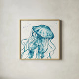 Deep Sea X Teal by Anne Tavoletti. Shown in a natural wood glass frame for a timeless modern aesthetic. Available as an archival giclee rolled canvas, fine art paper, or poster print. SKU 53849a.