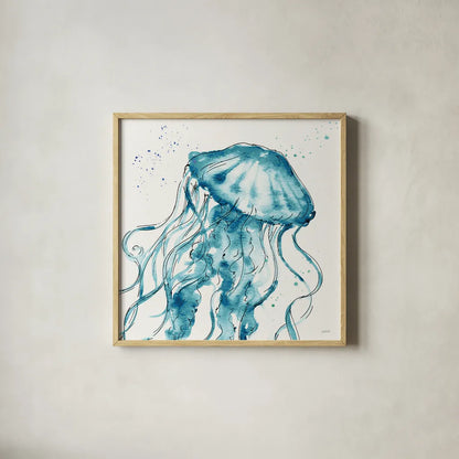 Deep Sea X Teal by Anne Tavoletti. Shown in a natural wood glass frame for a timeless modern aesthetic. Available as an archival giclee rolled canvas, fine art paper, or poster print. SKU 53849a.