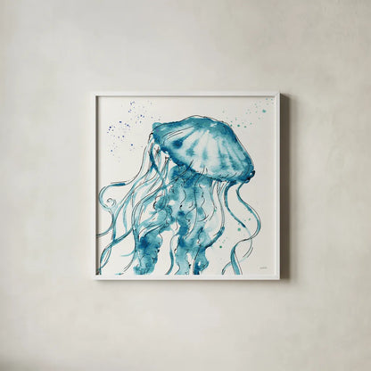Deep Sea X Teal by Anne Tavoletti. Shown in a crisp white glass frame for a clean and minimalist style. Available as an archival giclee rolled canvas, fine art paper, or poster print. SKU 53849a.