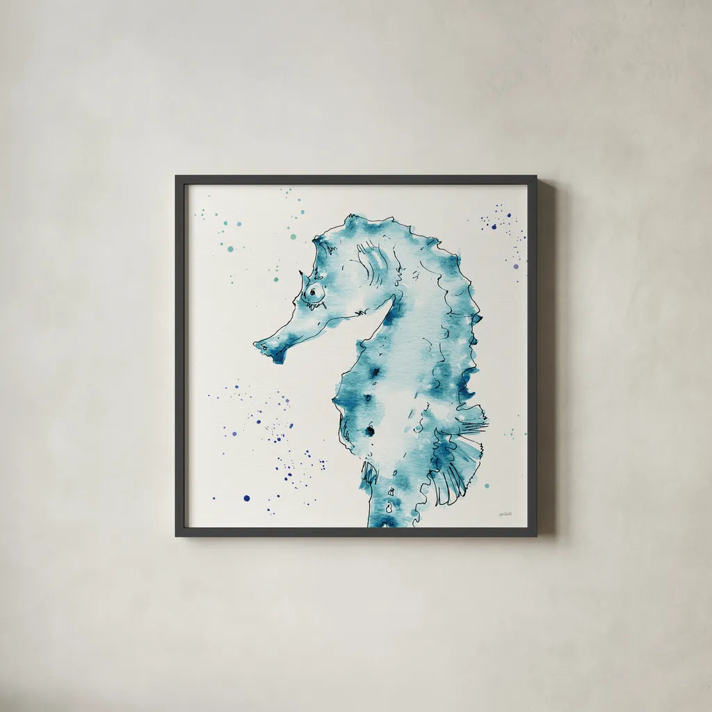 Deep Sea XI Teal by Anne Tavoletti. Shown in a sleek black glass frame for a contemporary gallery look. Available as an archival giclee rolled canvas, fine art paper, or poster print. SKU 53850a.