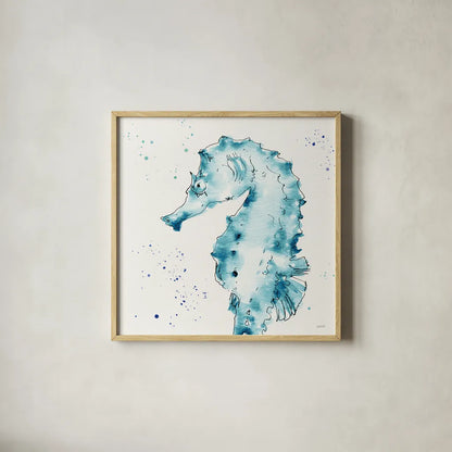 Deep Sea XI Teal by Anne Tavoletti. Shown in a natural wood glass frame for a timeless modern aesthetic. Available as an archival giclee rolled canvas, fine art paper, or poster print. SKU 53850a.