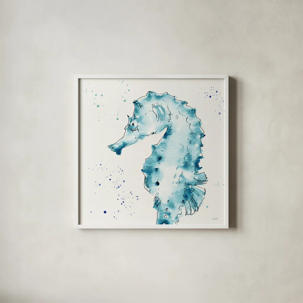 Deep Sea XI Teal by Anne Tavoletti. Shown in a crisp white glass frame for a clean and minimalist style. Available as an archival giclee rolled canvas, fine art paper, or poster print. SKU 53850a.