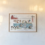 Down on the Farm I by Anne Tavoletti. shown as a paper print in a natural frame. Available as a archival giclee rolled canvas, fine art paper, or poster print. SKU 36682i.
