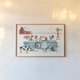 Down on the Farm I No Words by Anne Tavoletti. shown as a paper print in a natural frame. Available as a archival giclee rolled canvas, fine art paper, or poster print. SKU 48296i.