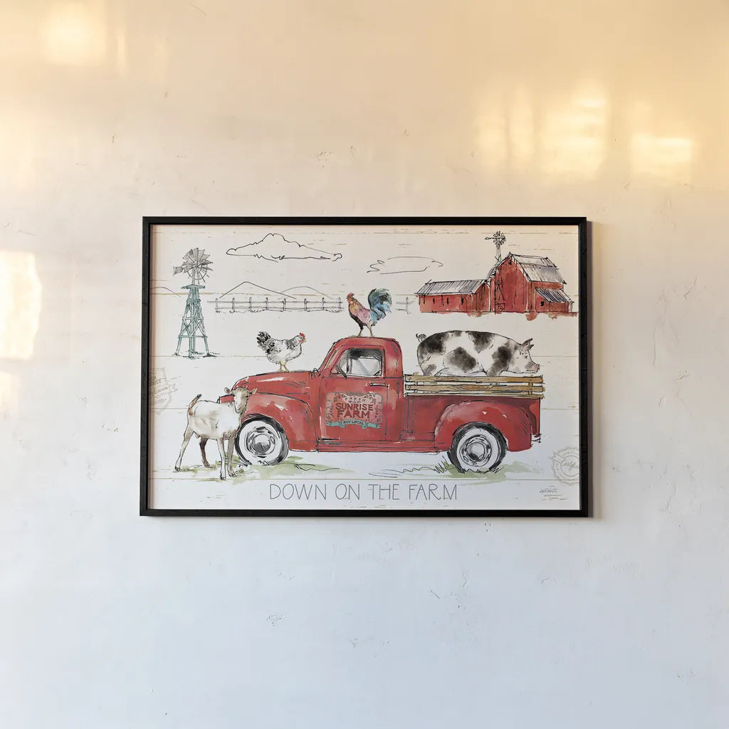 Down on the Farm II by Anne Tavoletti. shown as a paper print in a black flame. Available as a archival giclee rolled canvas, fine art paper, or poster print. SKU 36683i.