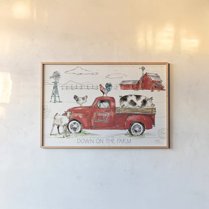 Down on the Farm II by Anne Tavoletti. shown as a paper print in a natural frame. Available as a archival giclee rolled canvas, fine art paper, or poster print. SKU 36683i.