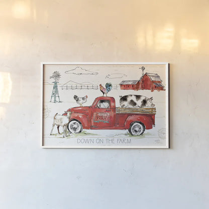 Down on the Farm II by Anne Tavoletti. shown as a paper print in a white frame. Available as a archival giclee rolled canvas, fine art paper, or poster print. SKU 36683i.
