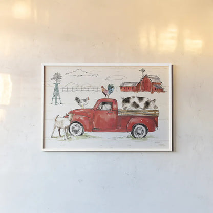 Down on the Farm II No Words by Anne Tavoletti. shown as a paper print in a white frame. Available as a archival giclee rolled canvas, fine art paper, or poster print. SKU 48297i.