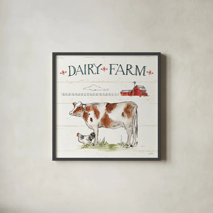 Down on the Farm IV by Anne Tavoletti. Shown in a sleek black glass frame for a contemporary gallery look. Available as an archival giclee rolled canvas, fine art paper, or poster print. SKU 36685a.