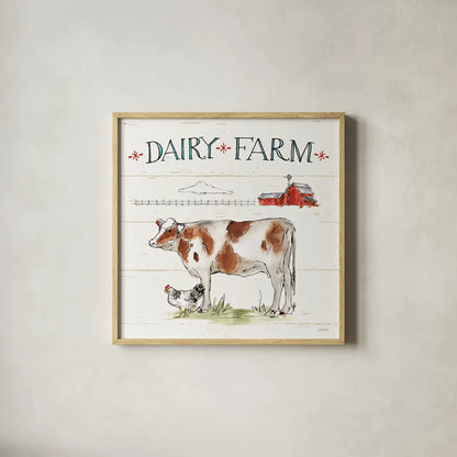 Down on the Farm IV by Anne Tavoletti. Shown in a natural wood glass frame for a timeless modern aesthetic. Available as an archival giclee rolled canvas, fine art paper, or poster print. SKU 36685a.
