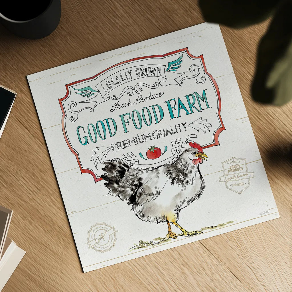 Down on the Farm V by Anne Tavoletti. Shown as a detailed flat fine art print, highlighting archival giclee quality. Available as an archival giclee rolled canvas, fine art paper, or poster print. SKU 36686a.