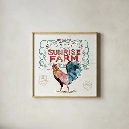 Down on the Farm VI by Anne Tavoletti. Shown in a natural wood glass frame for a timeless modern aesthetic. Available as an archival giclee rolled canvas, fine art paper, or poster print. SKU 36687a.