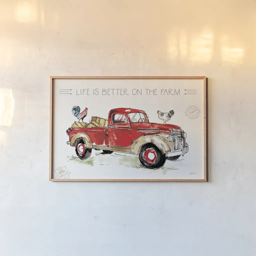 Down on the Farm VII by Anne Tavoletti. shown as a paper print in a natural frame. Available as a archival giclee rolled canvas, fine art paper, or poster print. SKU 41994i.