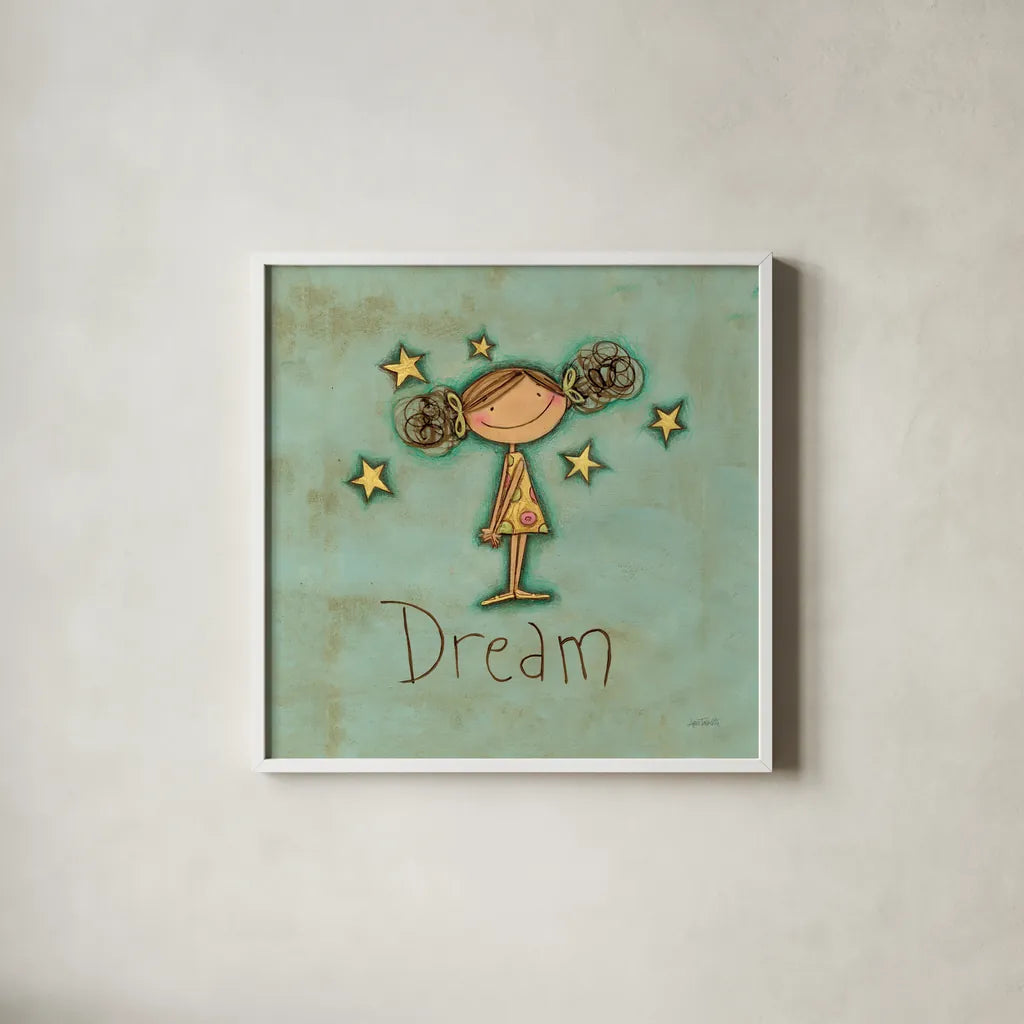 Dream by Anne Tavoletti. Shown in a crisp white glass frame for a clean and minimalist style. Available as an archival giclee rolled canvas, fine art paper, or poster print. SKU 10798a.