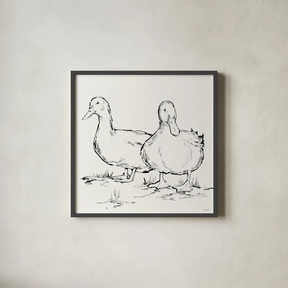 Duck Delight I by Anne Tavoletti. Shown in a sleek black glass frame for a contemporary gallery look. Available as an archival giclee rolled canvas, fine art paper, or poster print. SKU 86410a.