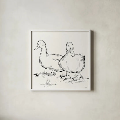 Duck Delight I by Anne Tavoletti. Shown in a crisp white glass frame for a clean and minimalist style. Available as an archival giclee rolled canvas, fine art paper, or poster print. SKU 86410a.
