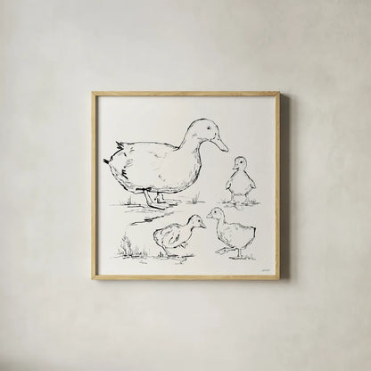 Duck Delight II by Anne Tavoletti. Shown in a natural wood glass frame for a timeless modern aesthetic. Available as an archival giclee rolled canvas, fine art paper, or poster print. SKU 86411a.