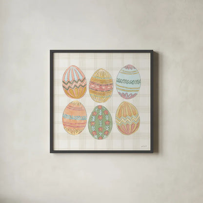 Eggstra Special VI by Anne Tavoletti. Shown in a sleek black glass frame for a contemporary gallery look. Available as an archival giclee rolled canvas, fine art paper, or poster print. SKU 102140a.