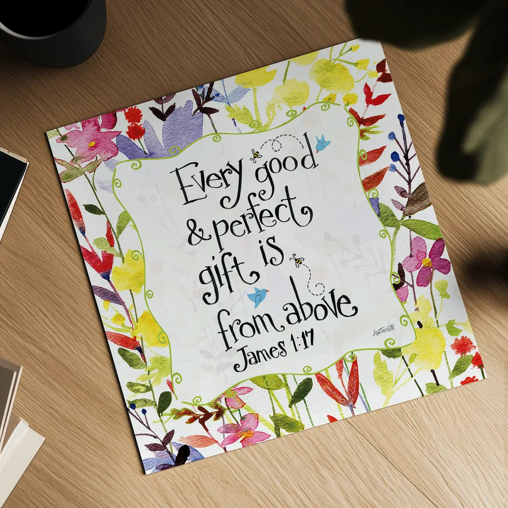 Every Good and Perfect Gift Floral by Anne Tavoletti. Shown as a detailed flat fine art print, highlighting archival giclee quality. Available as an archival giclee rolled canvas, fine art paper, or poster print. SKU 59320a.