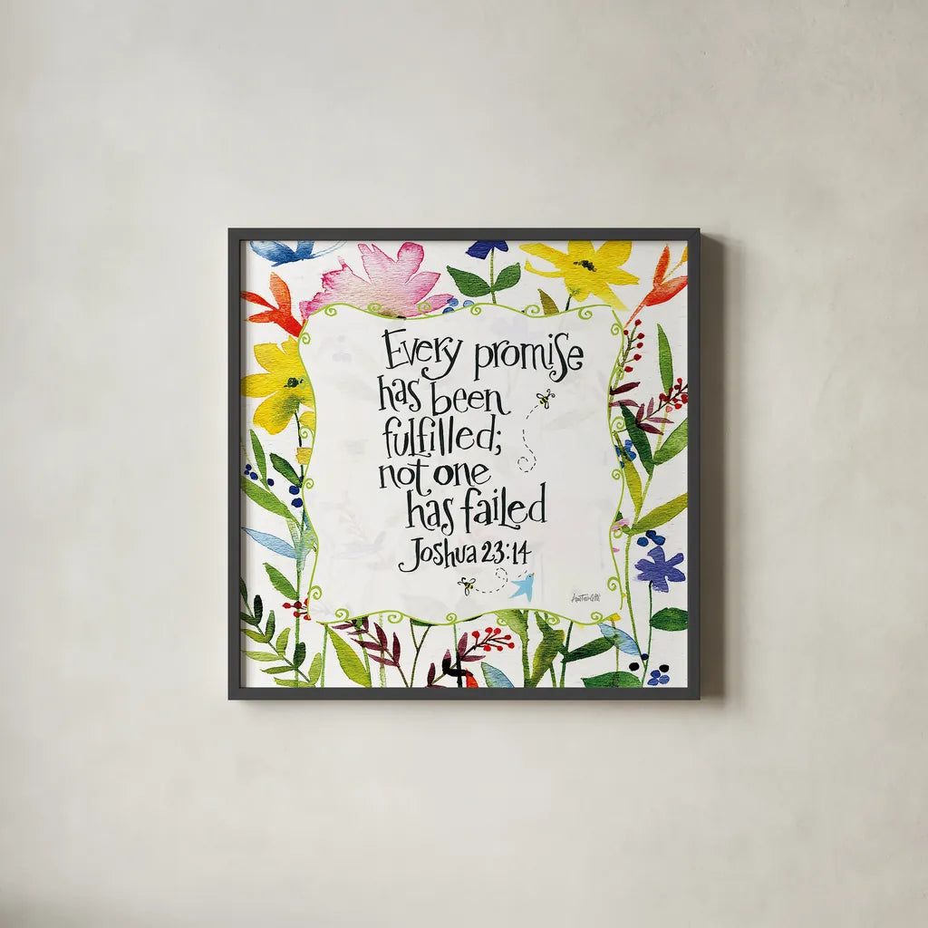 Every Promise has been Fulfilled Floral by Anne Tavoletti. Shown in a sleek black glass frame for a contemporary gallery look. Available as an archival giclee rolled canvas, fine art paper, or poster print. SKU 59321a.