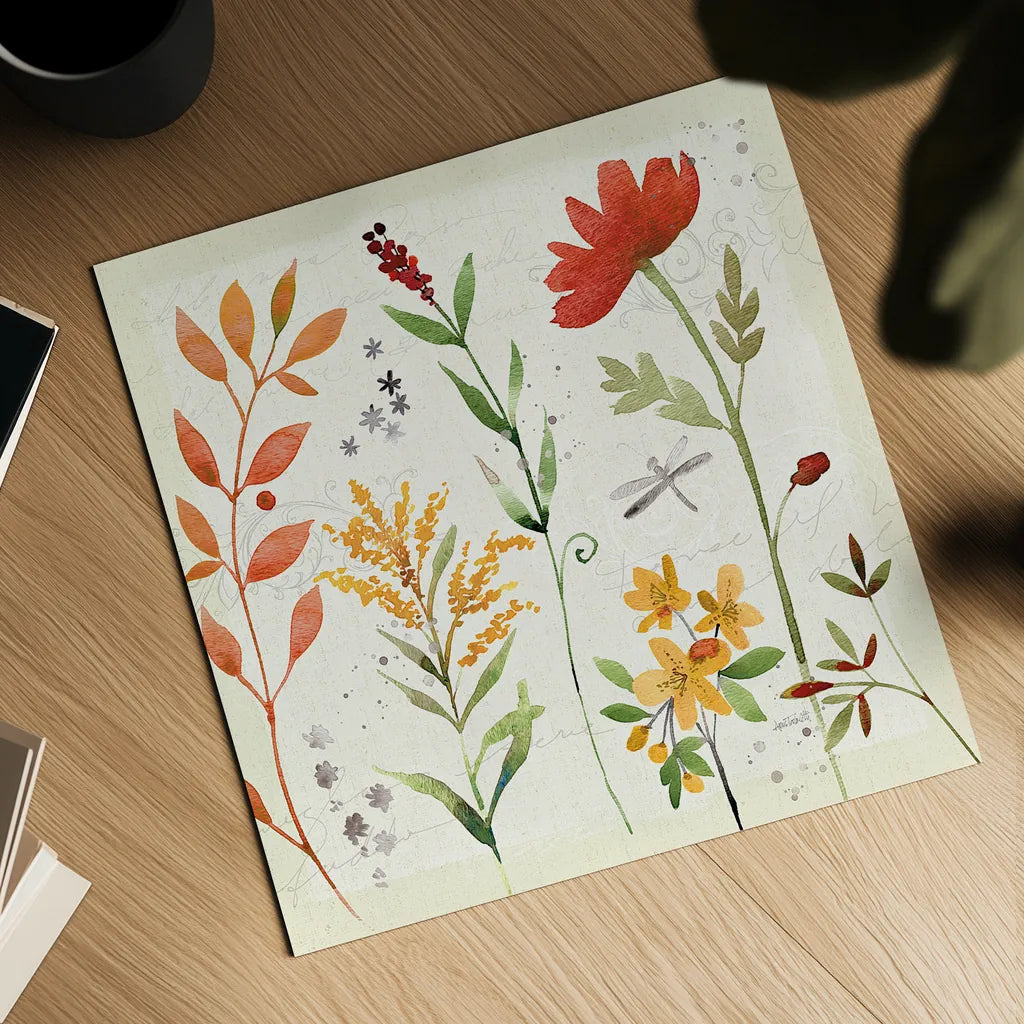 Fall Blooms II by Anne Tavoletti. Shown as a detailed flat fine art print, highlighting archival giclee quality. Available as an archival giclee rolled canvas, fine art paper, or poster print. SKU 17749a.