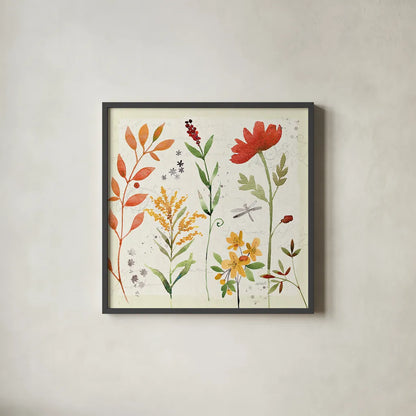 Fall Blooms II by Anne Tavoletti. Shown in a sleek black glass frame for a contemporary gallery look. Available as an archival giclee rolled canvas, fine art paper, or poster print. SKU 17749a.