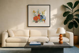 Fall Flair II by Anne Tavoletti. Displayed in a glass frame with matte in a clean modern living room. Available as an archival giclee rolled canvas, fine art paper, or poster print. SKU 80003a.