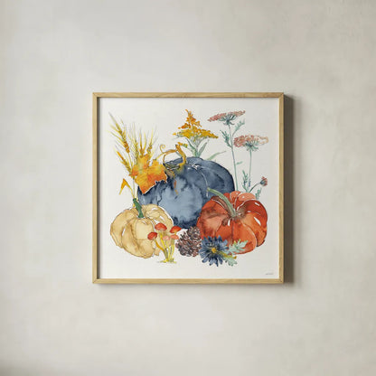 Fall Flair III by Anne Tavoletti. Shown in a natural wood glass frame for a timeless modern aesthetic. Available as an archival giclee rolled canvas, fine art paper, or poster print. SKU 80004a.