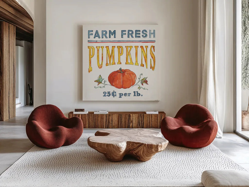 Fall Flair IV by Anne Tavoletti. Shown as extra-large giant wall art in a modern living room. Available as an archival giclee rolled canvas, fine art paper, or poster print. SKU 80005a.