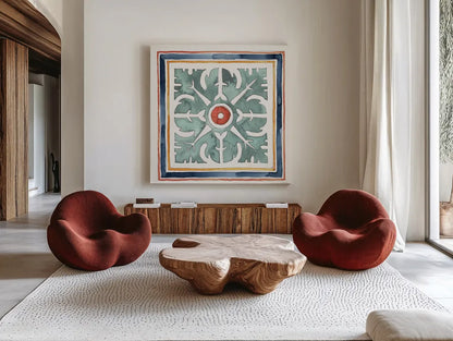 Fall Flair IX by Anne Tavoletti. Shown as extra-large giant wall art in a modern living room. Available as an archival giclee rolled canvas, fine art paper, or poster print. SKU 80010a.