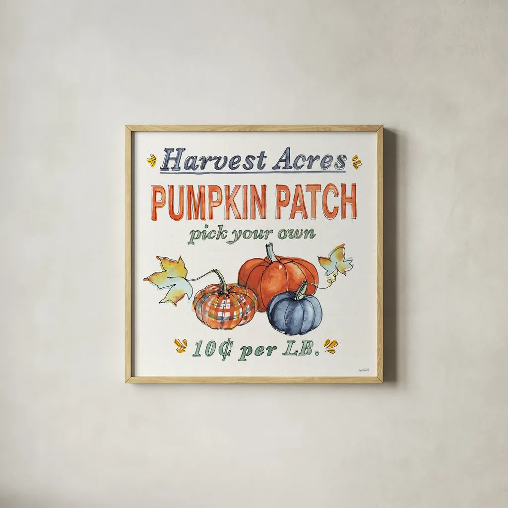 Fall Flair V by Anne Tavoletti. Shown in a natural wood glass frame for a timeless modern aesthetic. Available as an archival giclee rolled canvas, fine art paper, or poster print. SKU 80006a.