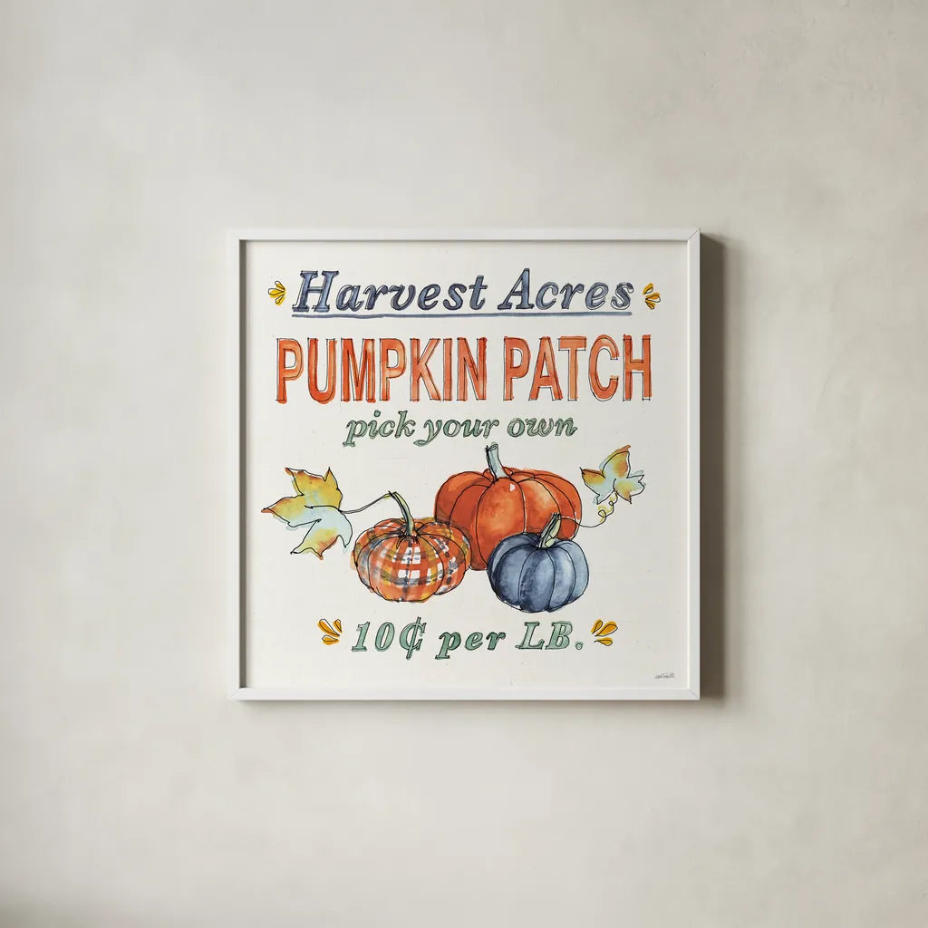 Fall Flair V by Anne Tavoletti. Shown in a crisp white glass frame for a clean and minimalist style. Available as an archival giclee rolled canvas, fine art paper, or poster print. SKU 80006a.