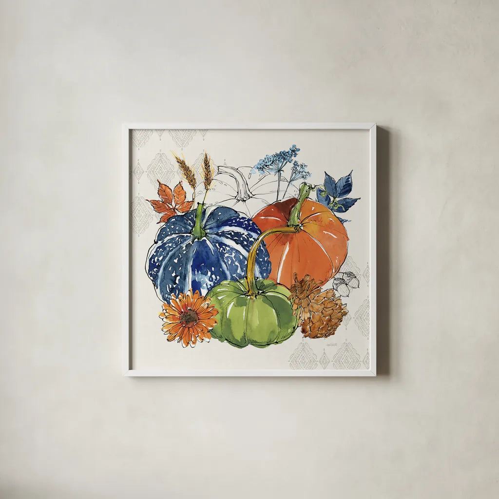 Fall Sweet Fall III by Anne Tavoletti. Shown in a crisp white glass frame for a clean and minimalist style. Available as an archival giclee rolled canvas, fine art paper, or poster print. SKU 92894a.