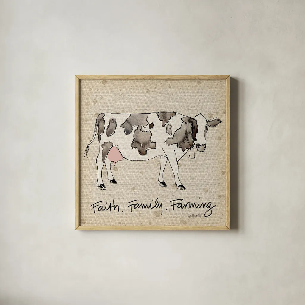 Farm Life I v2 by Anne Tavoletti. Shown in a natural wood glass frame for a timeless modern aesthetic. Available as an archival giclee rolled canvas, fine art paper, or poster print. SKU 59502a.