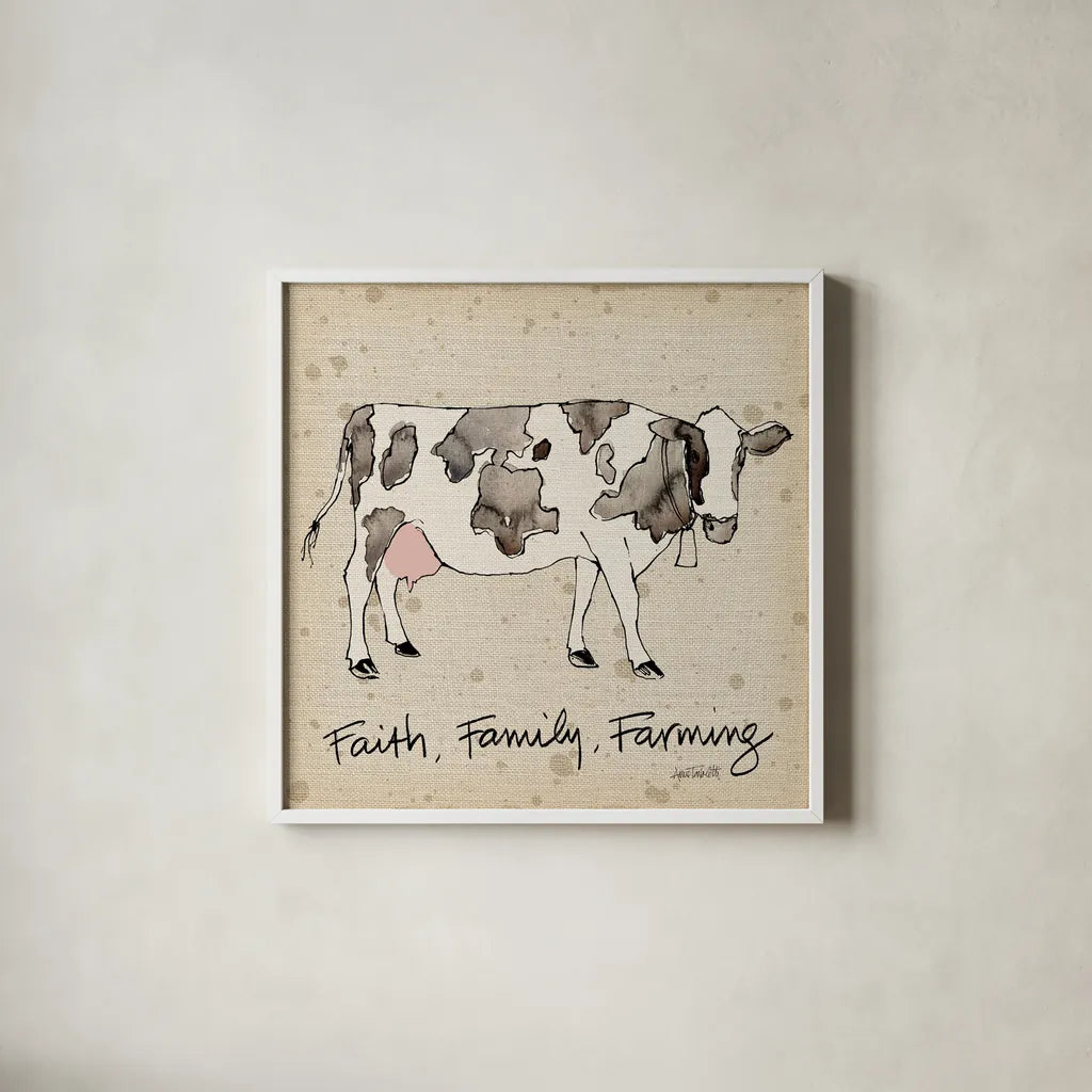 Farm Life I v2 by Anne Tavoletti. Shown in a crisp white glass frame for a clean and minimalist style. Available as an archival giclee rolled canvas, fine art paper, or poster print. SKU 59502a.