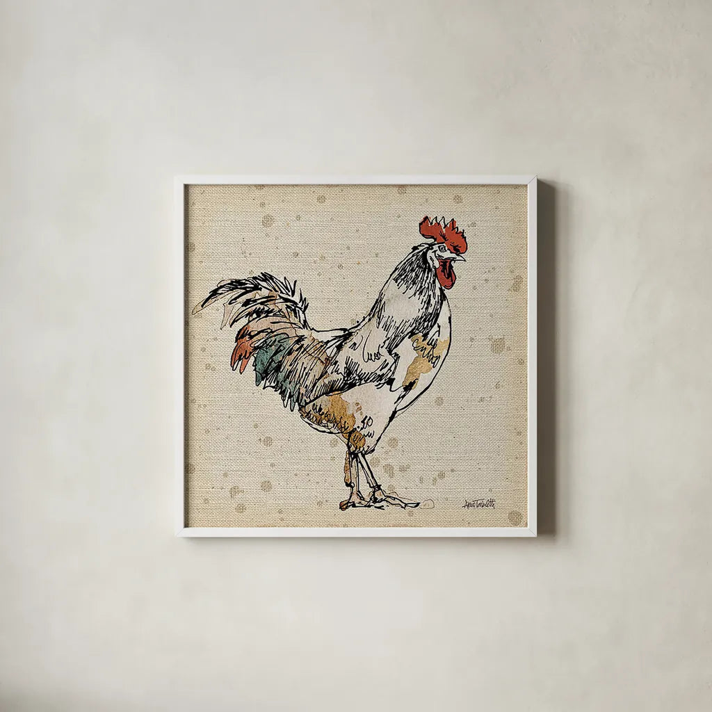 Farm Life III No Words by Anne Tavoletti. Shown in a crisp white glass frame for a clean and minimalist style. Available as an archival giclee rolled canvas, fine art paper, or poster print. SKU 18669a.