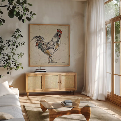 Farm Life III No Words by Anne Tavoletti. Shown in a natural wood frame in a cozy modern living room. Available as an archival giclee rolled canvas, fine art paper, or poster print. SKU 18669a.