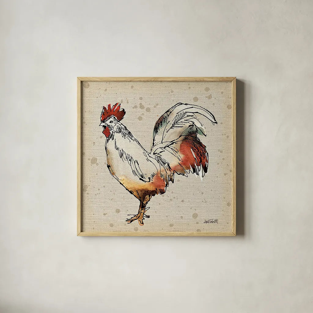 Farm Life V No Words by Anne Tavoletti. Shown in a natural wood glass frame for a timeless modern aesthetic. Available as an archival giclee rolled canvas, fine art paper, or poster print. SKU 18670a.