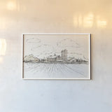 Farm Memories I by Anne Tavoletti. shown as a paper print in a white frame. Available as a archival giclee rolled canvas, fine art paper, or poster print. SKU 32812i.